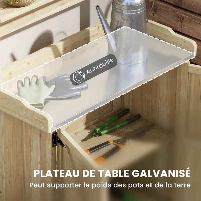 Table de rempotage de jardin 90,5 x 41 x 124,5 cm grand rangement patins antidérapants style rustique en bois naturel 21_0004335