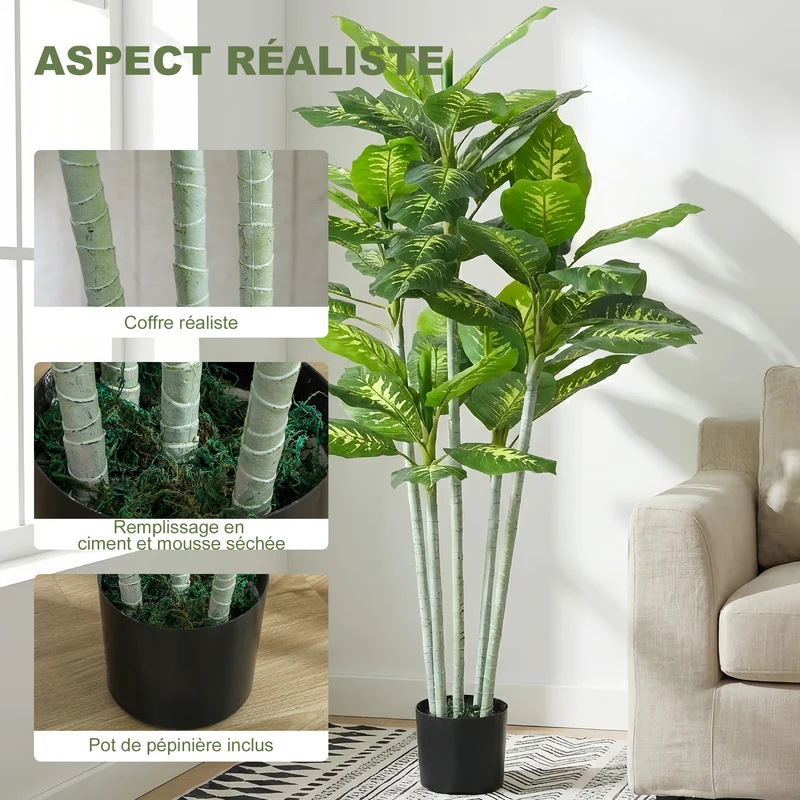 Plante artificielle d'intérieur 150 x 17 x 14.5 cm feuillage réaliste sans entretien moderne salon en plastique vert 21_0001238