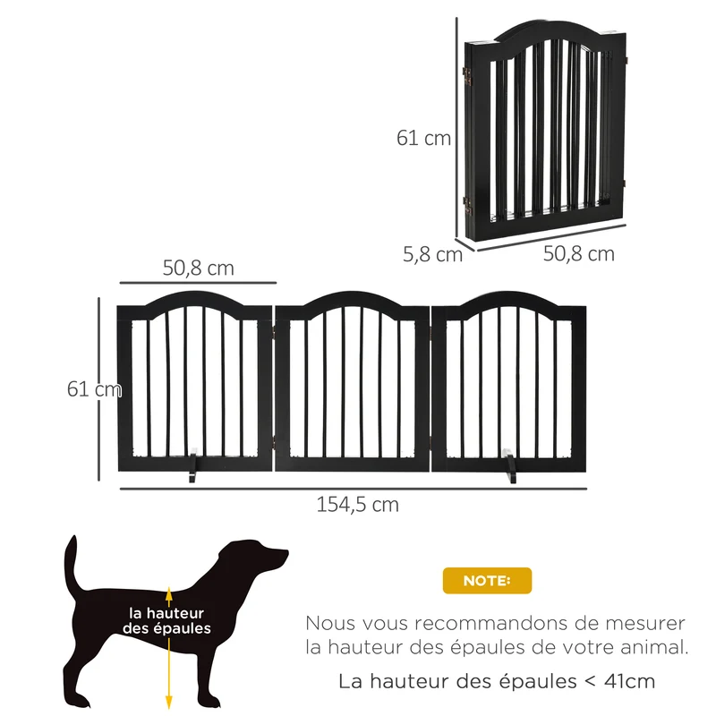 Barrière de sécurité pour animaux modulable pliable 154.5 x 61 cm protection entrée couloir moderne épuré en MDF noir 21_0007389
