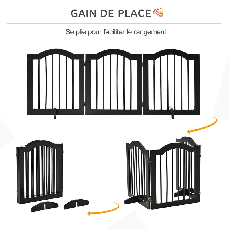 Barrière de sécurité pour animaux modulable pliable 154.5 x 61 cm protection entrée couloir moderne épuré en MDF noir 21_0007389