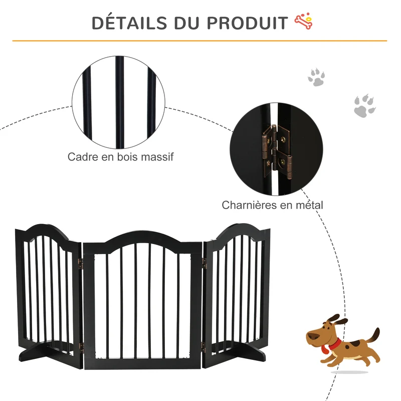 Barrière de sécurité pour animaux modulable pliable 154.5 x 61 cm protection entrée couloir moderne épuré en MDF noir 21_0007389