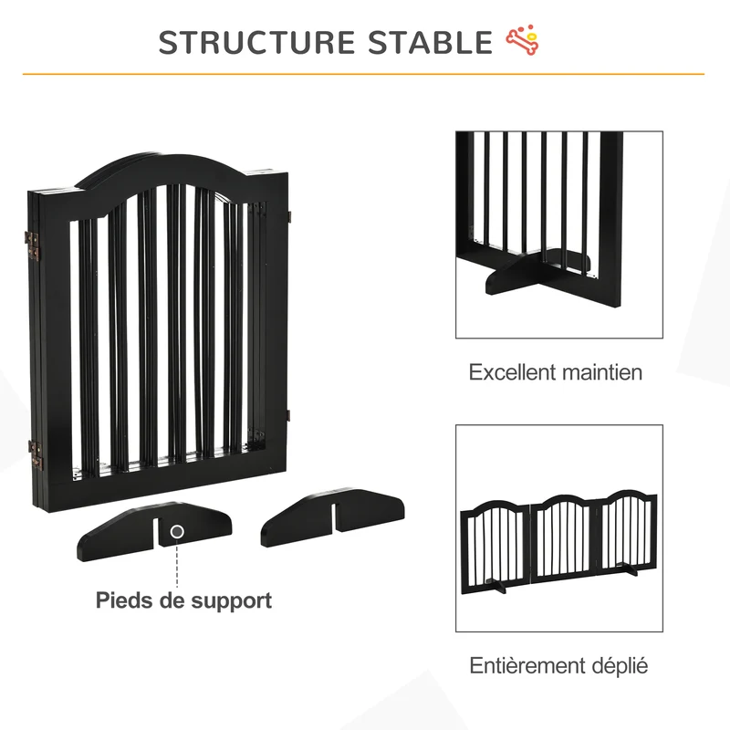 Barrière de sécurité pour animaux modulable pliable 154.5 x 61 cm protection entrée couloir moderne épuré en MDF noir 21_0007389