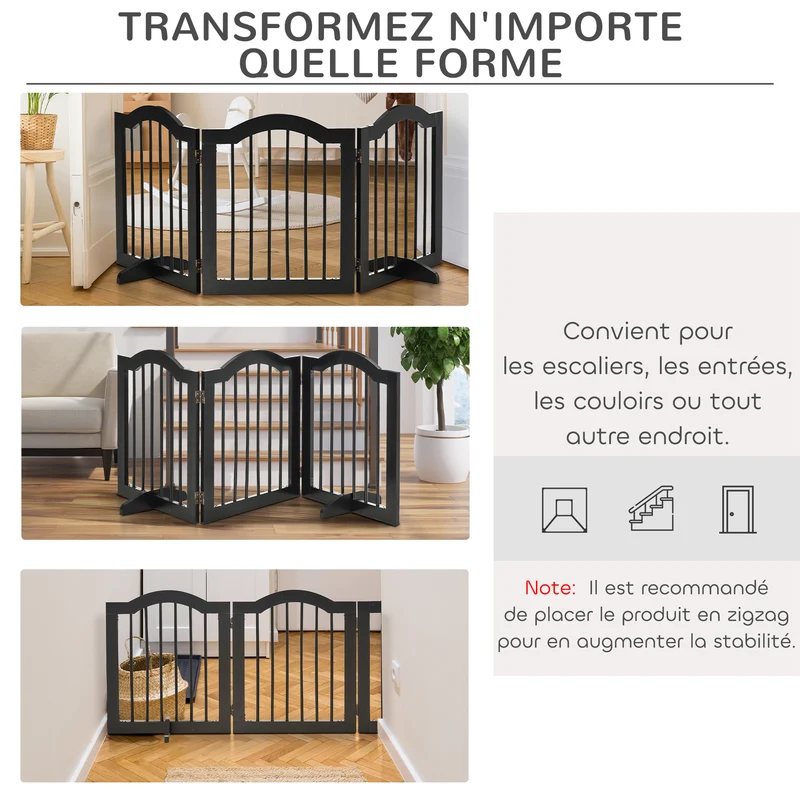 Barrière de sécurité pour animaux modulable pliable 154.5 x 61 cm protection entrée couloir moderne épuré en MDF noir 21_0007389
