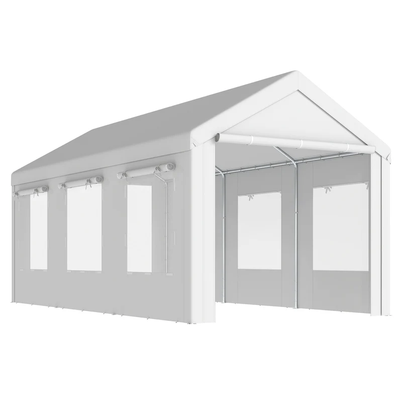 Abri de voiture 600 x 295 x 295 cm hauteur réglable protection uv portes zippées contemporain en acier galvanisé blanc 21_0004933