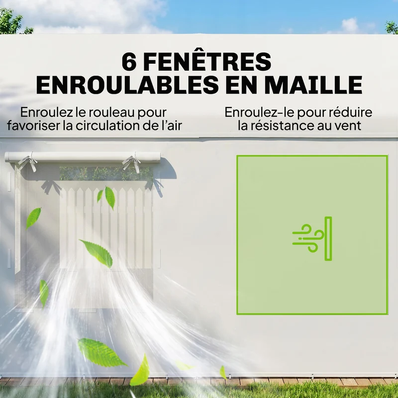 Abri de voiture 600 x 295 x 295 cm hauteur réglable protection uv portes zippées contemporain en acier galvanisé blanc 21_0004933