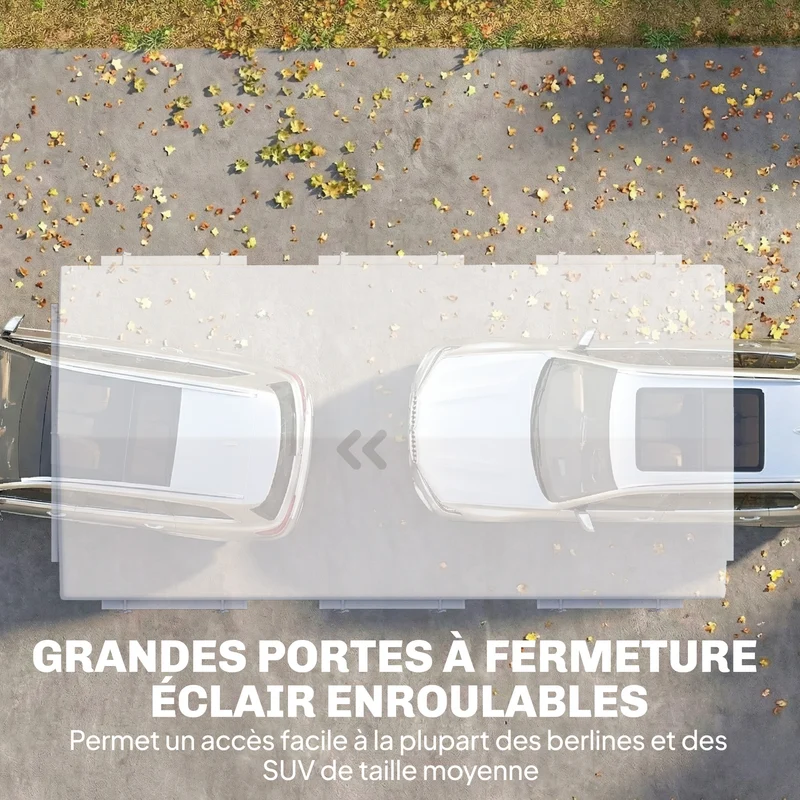Abri de voiture 600 x 295 x 295 cm hauteur réglable protection uv portes zippées contemporain en acier galvanisé blanc 21_0004933