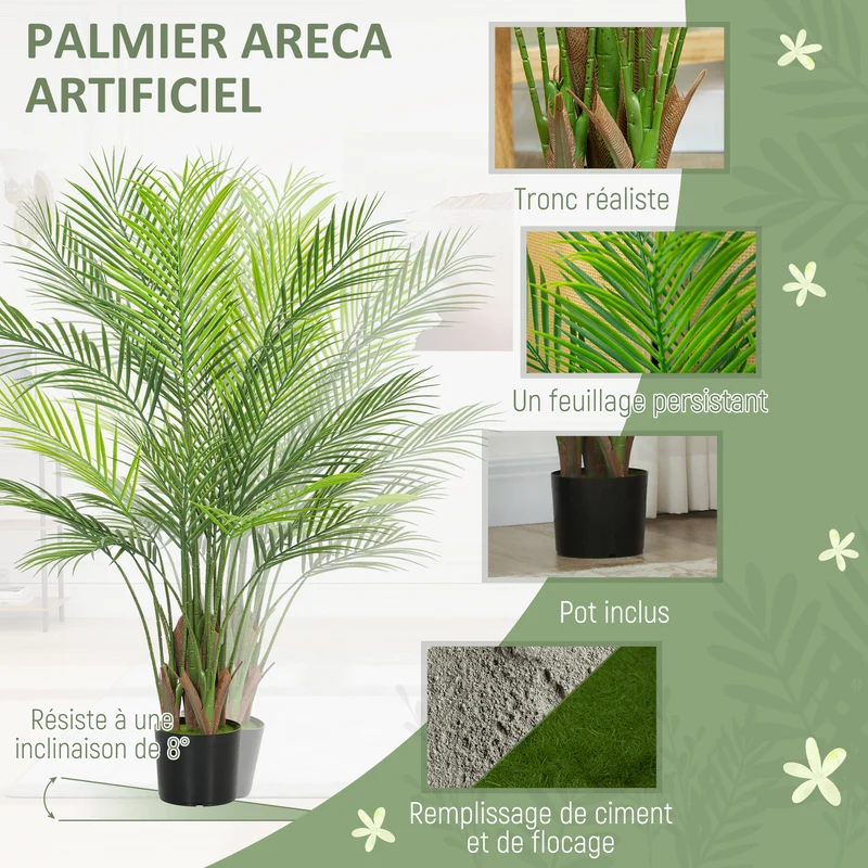 Plante artificielle intérieure palmier 17 x 17 x 120 cm sans entretien réalisme tendance décoratif en plastique vert 21_0001396
