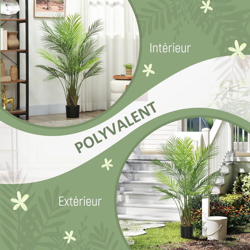 Plante artificielle intérieure palmier 17 x 17 x 120 cm sans entretien réalisme tendance décoratif en plastique vert 21_0001396