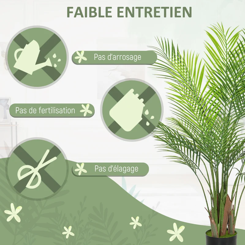 Plante artificielle intérieure palmier 17 x 17 x 120 cm sans entretien réalisme tendance décoratif en plastique vert 21_0001396