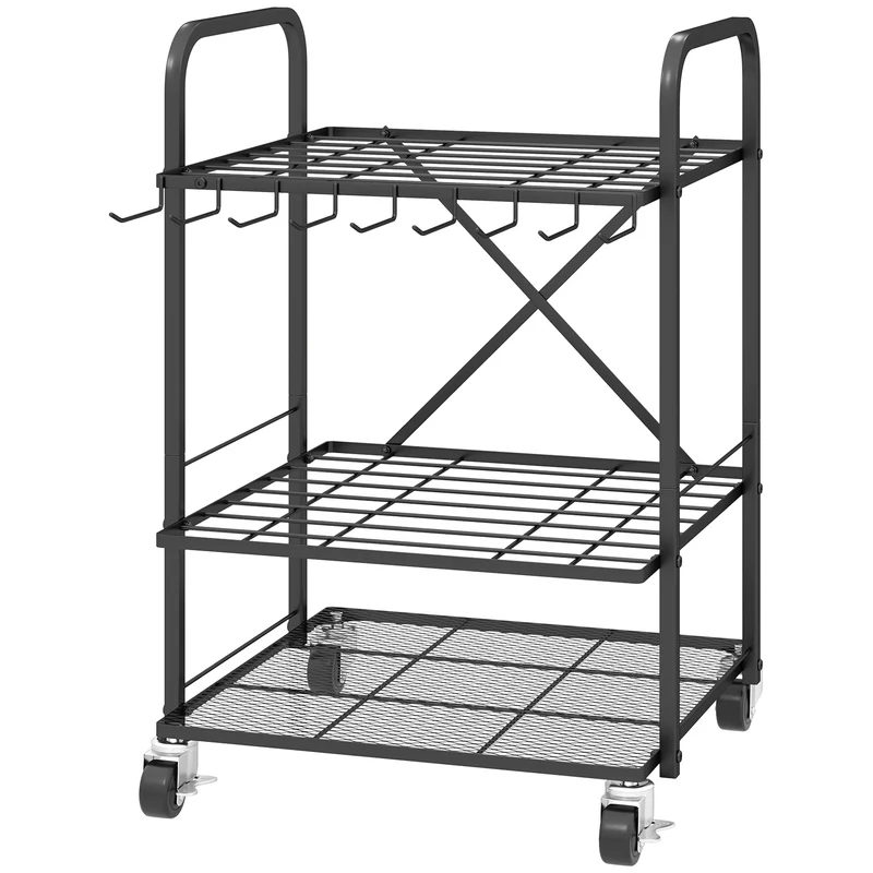 Organisateur d'outils de jardin 57 x 48 x 70 cm 40 places et roues freinables industriel contemporain en métal noir 21_0005539