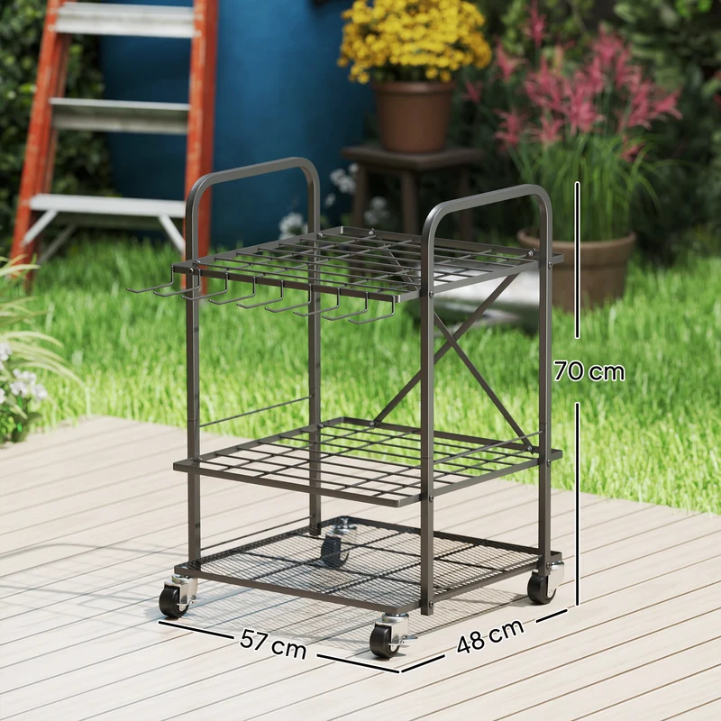 Organisateur d'outils de jardin 57 x 48 x 70 cm 40 places et roues freinables industriel contemporain en métal noir 21_0005539