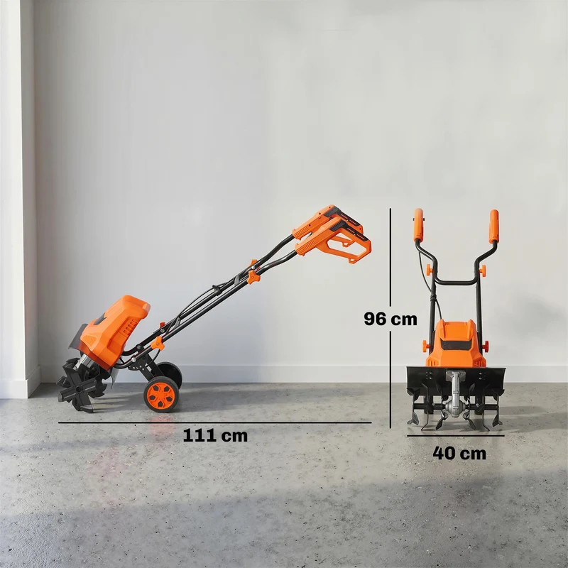 Motobineuse électrique jardin 111 x 40 x 96 cm labour 40 cm profondeur 20 cm industriel moderne en acier orange 21_0005677