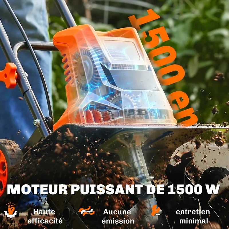 Motobineuse électrique jardin 111 x 40 x 96 cm labour 40 cm profondeur 20 cm industriel moderne en acier orange 21_0005677