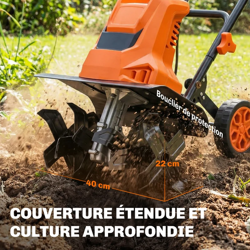Motobineuse électrique jardin 111 x 40 x 96 cm labour 40 cm profondeur 20 cm industriel moderne en acier orange 21_0005677