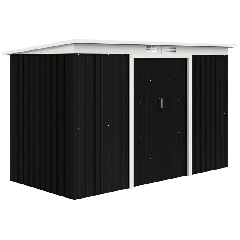 Abri de jardin 280 x 130 x 172 cm stockage outils gain de place 2 portes coulissantes moderne en acier galvanisé noir 21_0004038