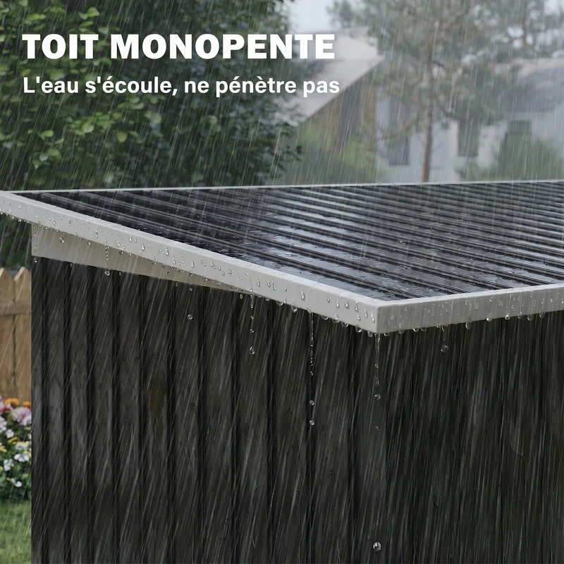 Abri de jardin 280 x 130 x 172 cm stockage outils gain de place 2 portes coulissantes moderne en acier galvanisé noir 21_0004038