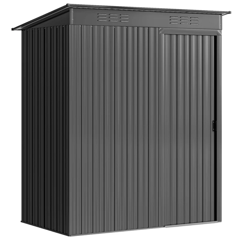 Abri de jardin 159 x 106 x 181 cm porte coulissante aération antirouille finition mate contemporain en métal gris foncé 21_0005599
