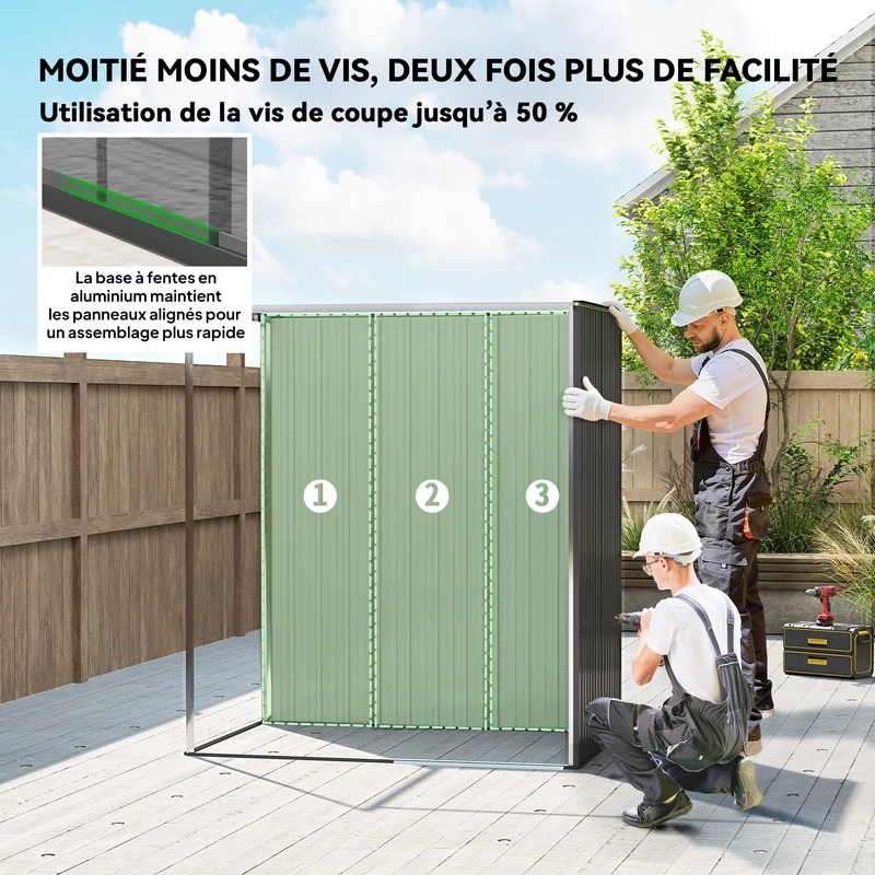 Abri de jardin 159 x 106 x 181 cm porte coulissante aération antirouille finition mate contemporain en métal gris foncé 21_0005599
