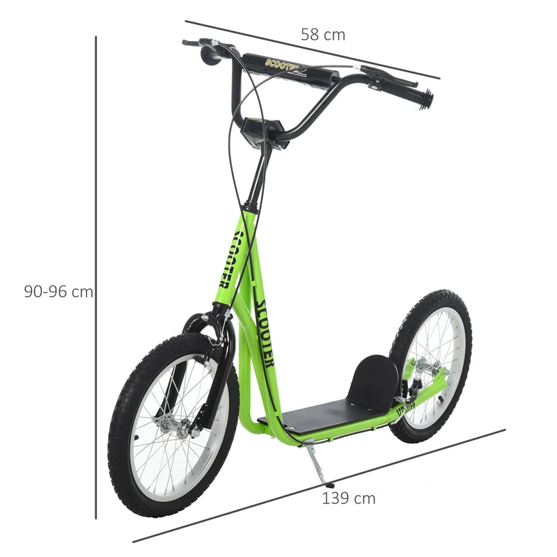 Trottinette enfant à partir de 5 ans 139 x 58 x 90-96 cm guidon réglable pneus à air moderne épuré ludique en acier vert 21_0000671