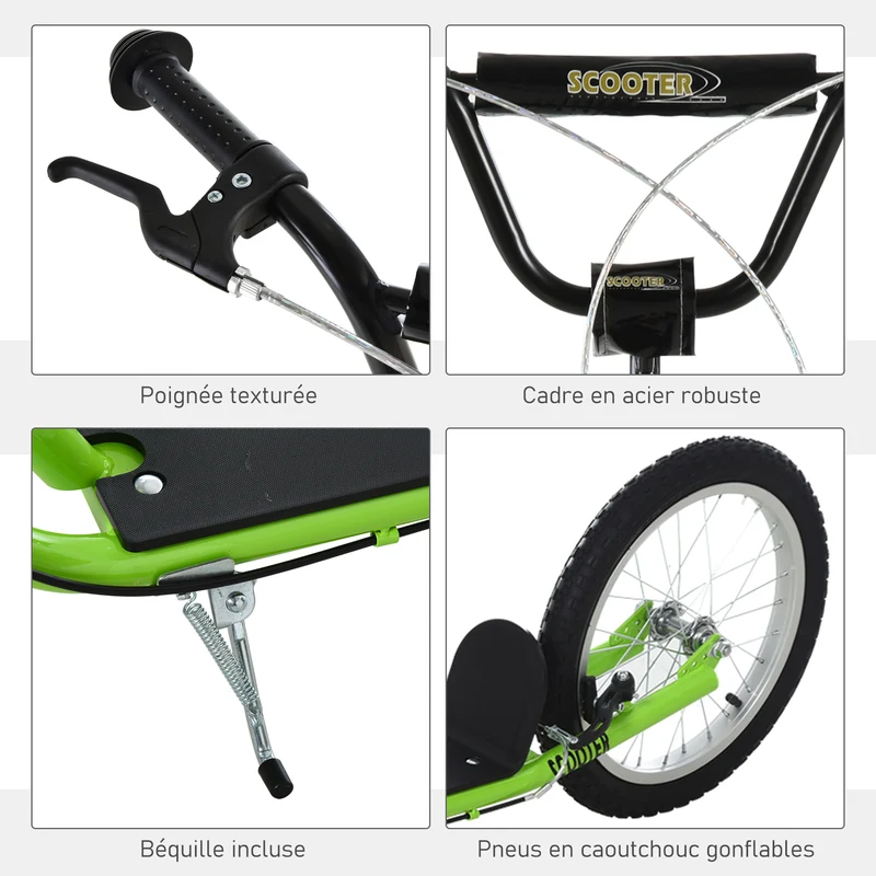 Trottinette enfant à partir de 5 ans 139 x 58 x 90-96 cm guidon réglable pneus à air moderne épuré ludique en acier vert 21_0000671