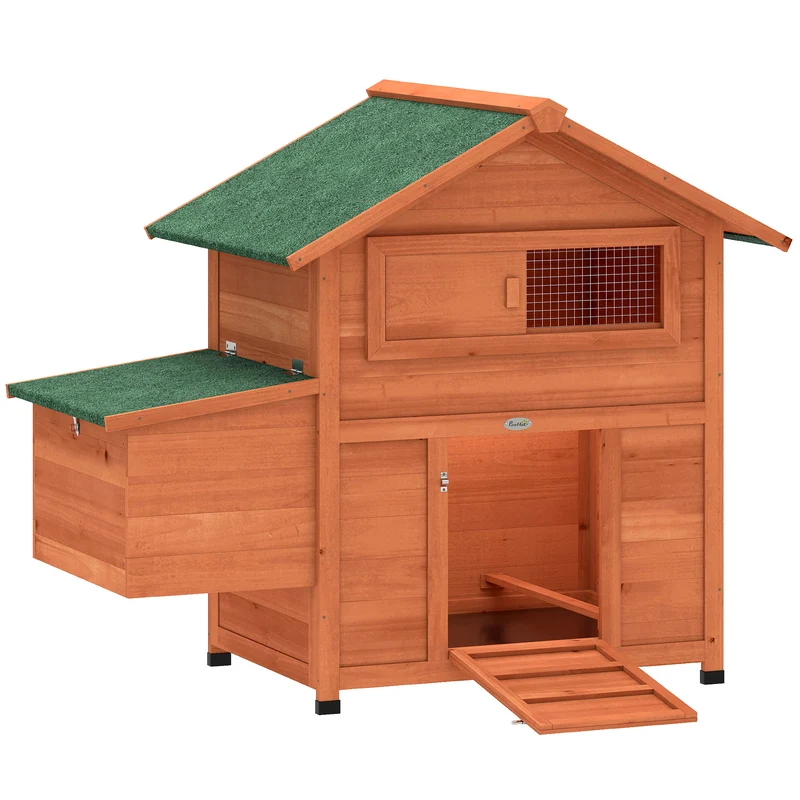 Poulailler pondoir perchoir 113,5 x 67,5 x 95,5 cm toit étanche ventilation réglable rustique moderne en bois orange 21_0008019