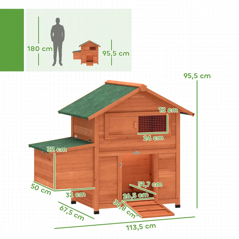 Poulailler pondoir perchoir 113,5 x 67,5 x 95,5 cm toit étanche ventilation réglable rustique moderne en bois orange 21_0008019