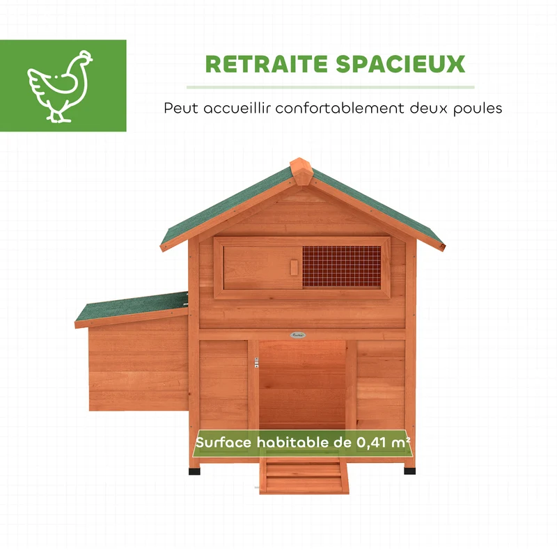 Poulailler pondoir perchoir 113,5 x 67,5 x 95,5 cm toit étanche ventilation réglable rustique moderne en bois orange 21_0008019