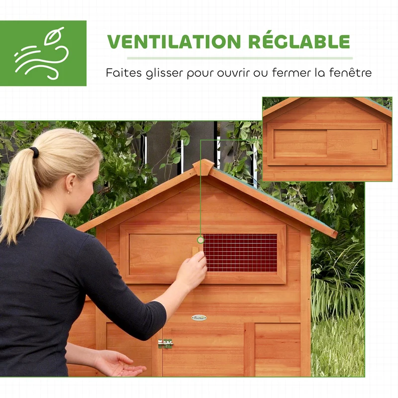 Poulailler pondoir perchoir 113,5 x 67,5 x 95,5 cm toit étanche ventilation réglable rustique moderne en bois orange 21_0008019