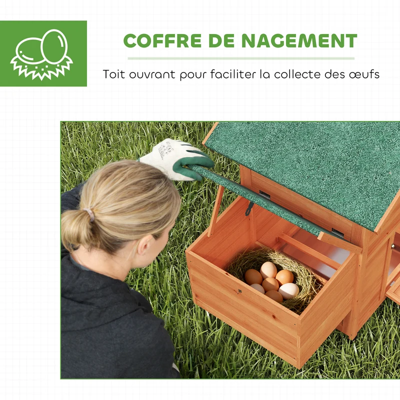 Poulailler pondoir perchoir 113,5 x 67,5 x 95,5 cm toit étanche ventilation réglable rustique moderne en bois orange 21_0008019