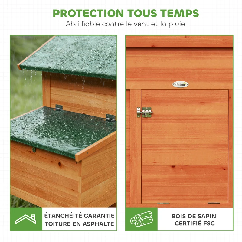 Poulailler pondoir perchoir 113,5 x 67,5 x 95,5 cm toit étanche ventilation réglable rustique moderne en bois orange 21_0008019