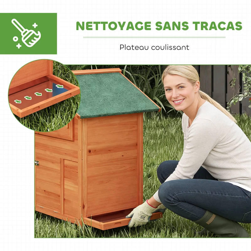 Poulailler pondoir perchoir 113,5 x 67,5 x 95,5 cm toit étanche ventilation réglable rustique moderne en bois orange 21_0008019