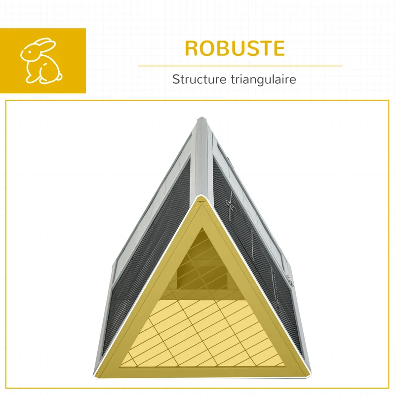 Clapier triangulaire enclos extérieur et niche double porte 116 x 62,2 x 52,5 cm sécurisé épuré aéré design en bois gris 21_0007911