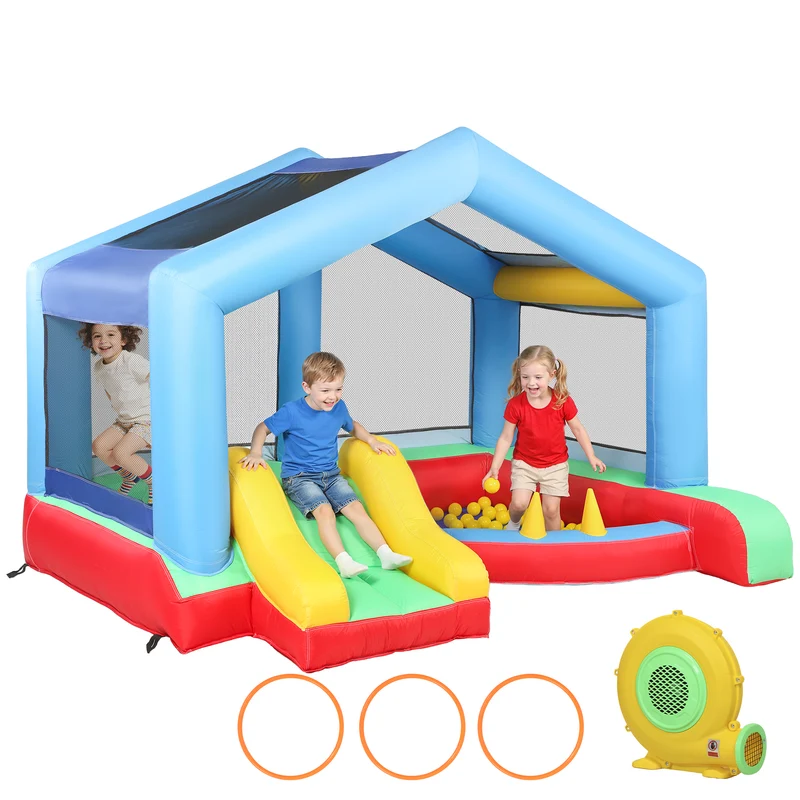 Château gonflable toboggan 290 x 230 x 200 cm filets protection anti uv gonflage rapide design en tissu oxford rouge 21_0000410