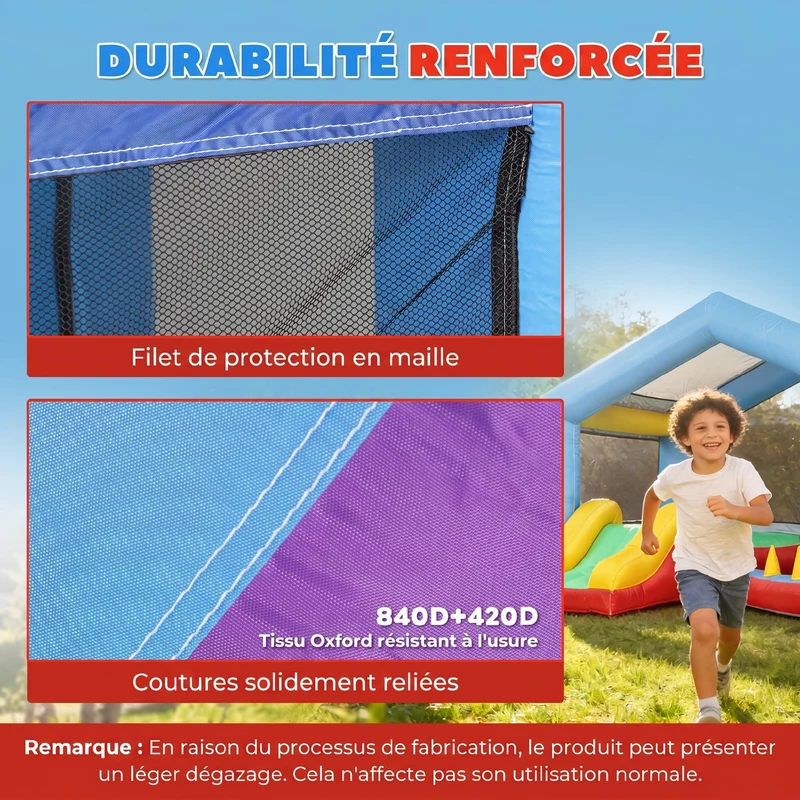 Château gonflable toboggan 290 x 230 x 200 cm filets protection anti uv gonflage rapide design en tissu oxford rouge 21_0000410