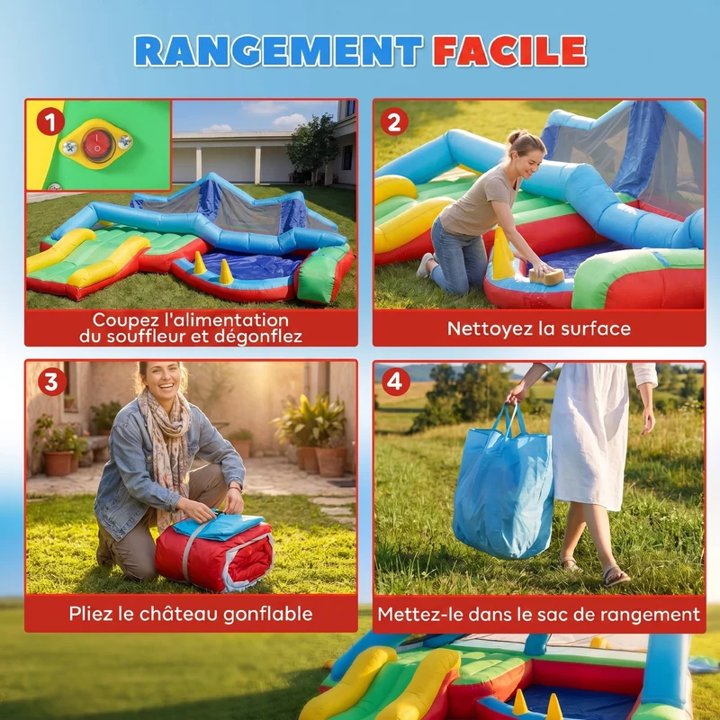 Château gonflable toboggan 290 x 230 x 200 cm filets protection anti uv gonflage rapide design en tissu oxford rouge 21_0000410