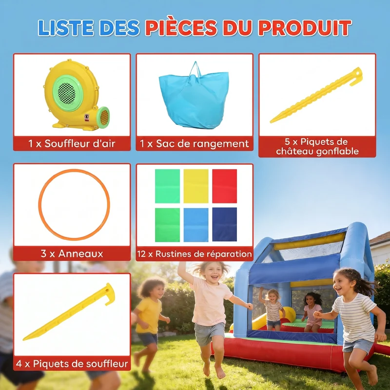 Château gonflable toboggan 290 x 230 x 200 cm filets protection anti uv gonflage rapide design en tissu oxford rouge 21_0000410