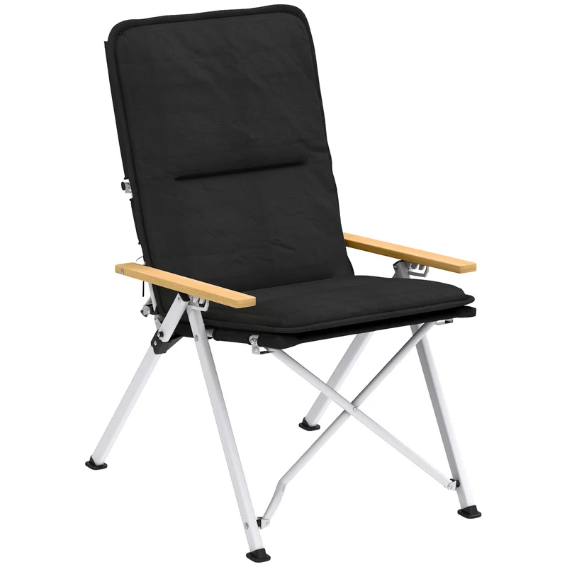 Chaise de camping pliante dossier haut réglable 59 x 67 x 96 cm coussin amovible 4 positions moderne en polyester noir 21_0006534