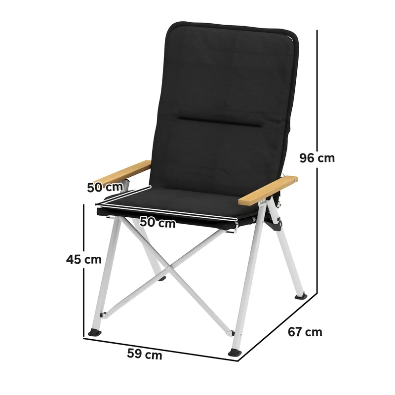 Chaise de camping pliante dossier haut réglable 59 x 67 x 96 cm coussin amovible 4 positions moderne en polyester noir 21_0006534
