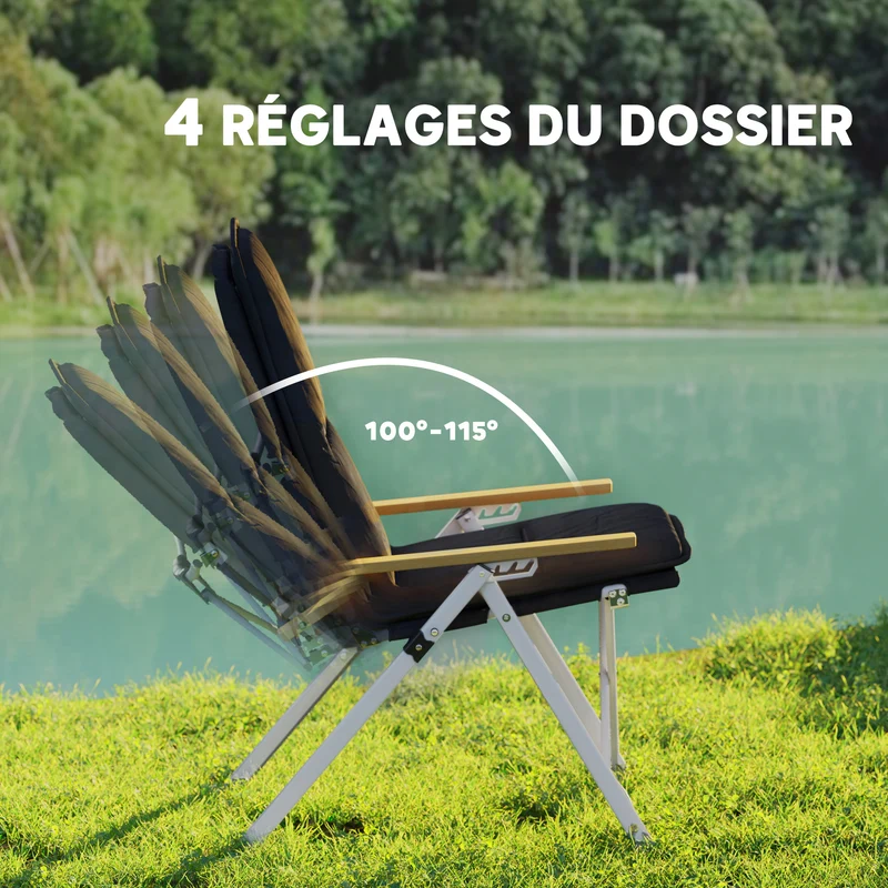 Chaise de camping pliante dossier haut réglable 59 x 67 x 96 cm coussin amovible 4 positions moderne en polyester noir 21_0006534