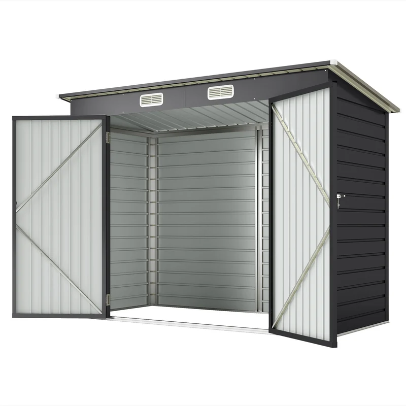 Abri de jardin extérieur 249 x 121 x 183 cm portes doubles verrouillables ventilation design contemporain en acier gris 21_0005464