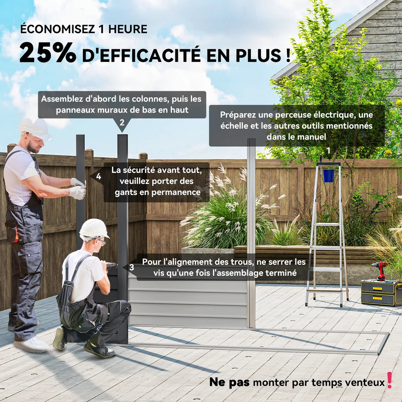 Abri de jardin extérieur 249 x 121 x 183 cm portes doubles verrouillables ventilation design contemporain en acier gris 21_0005464