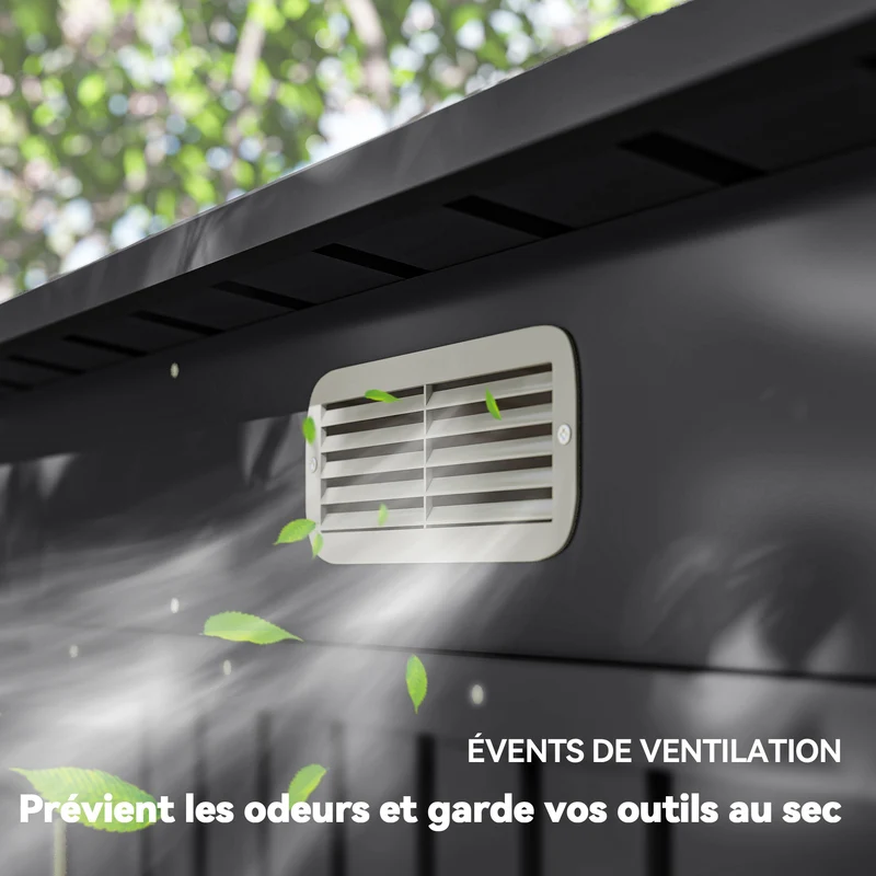 Abri de jardin extérieur 249 x 121 x 183 cm portes doubles verrouillables ventilation design contemporain en acier gris 21_0005464