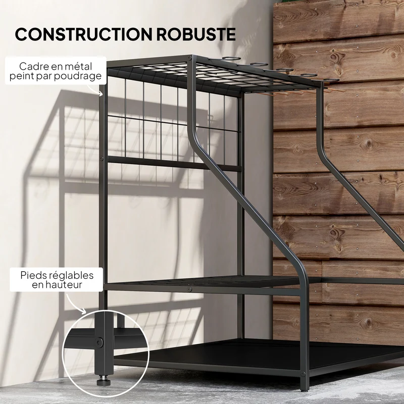 Organiseur d'outils de jardin 84 x 53 x 73 cm rangement 20 outils antirouille industriel contemporain en métal orange 21_0005540