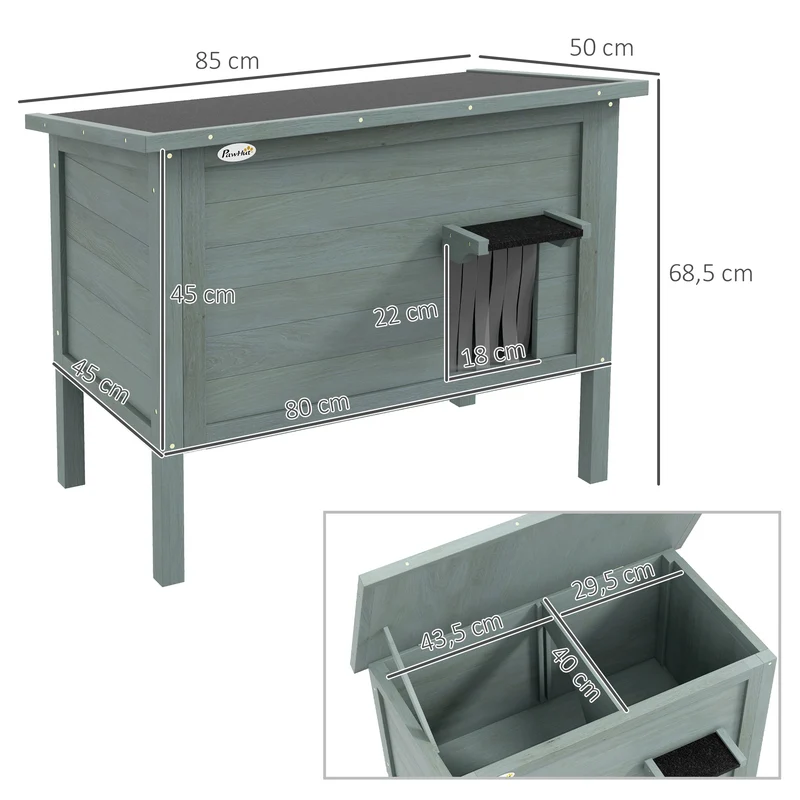 Maison pour chats niche d'extérieur 85 x 50 x 68.5 cm toit ouvrable isolation thermique rustique en bois gris foncé 21_0007710