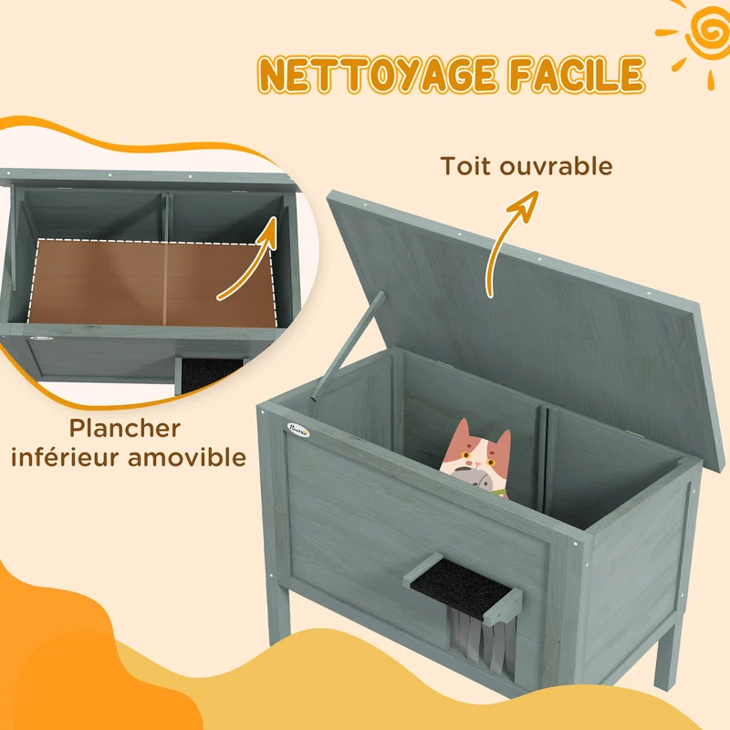 Maison pour chats niche d'extérieur 85 x 50 x 68.5 cm toit ouvrable isolation thermique rustique en bois gris foncé 21_0007710