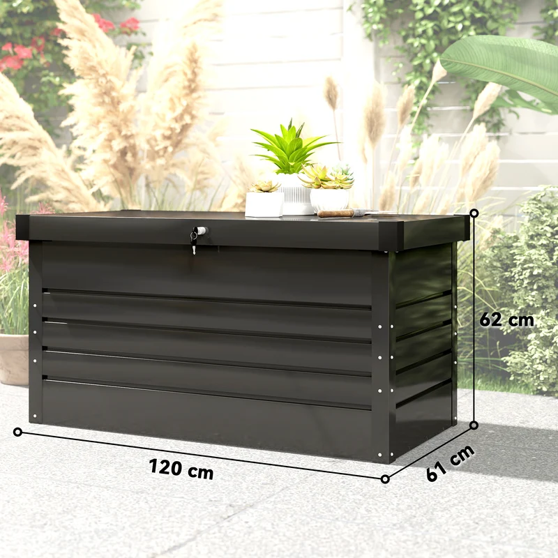 Coffre de rangement extérieur 120 x 61 x 62 cm 350 l serrure intégrée vérins à gaz contemporain en acier gris anthracite 21_0005736