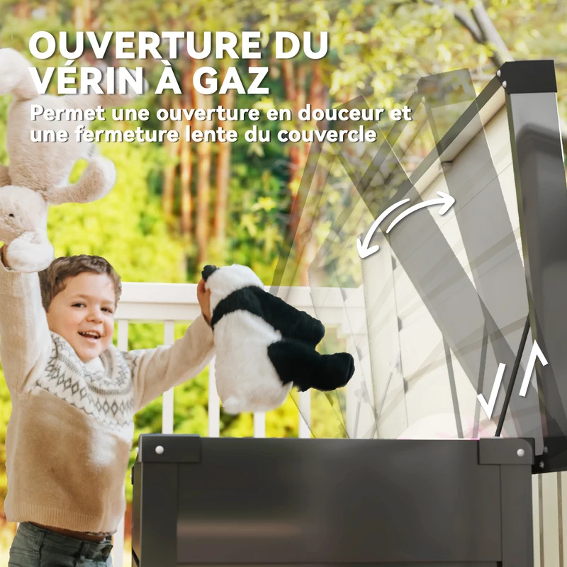 Coffre de rangement extérieur 120 x 61 x 62 cm 350 l serrure intégrée vérins à gaz contemporain en acier gris anthracite 21_0005736
