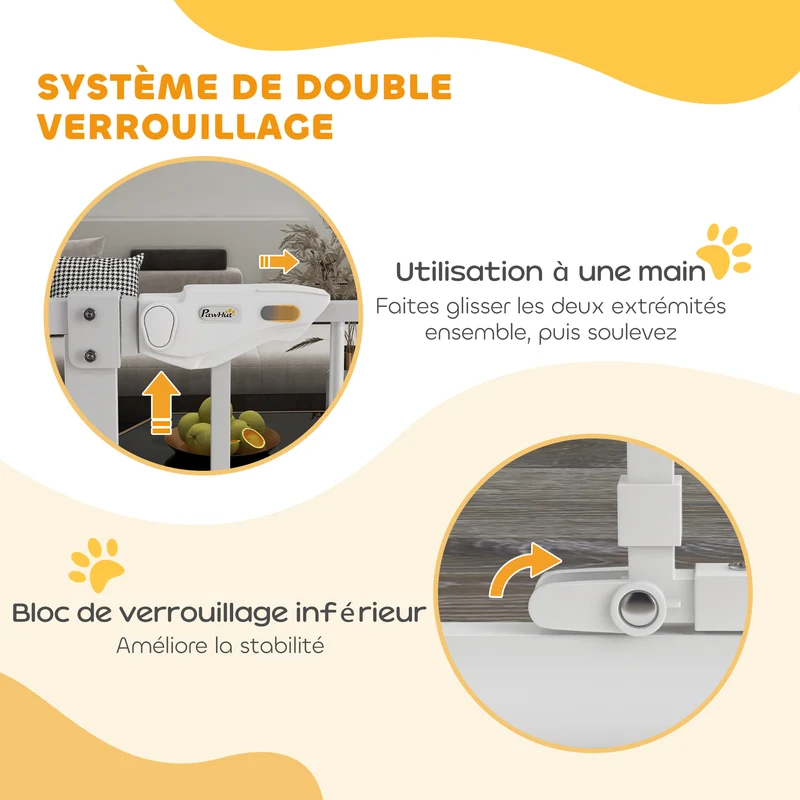 Barrière de sécurité pour animaux 74-101 x 104.1 cm double verrouillage porte automatique haute moderne en acier blanc 21_0007439