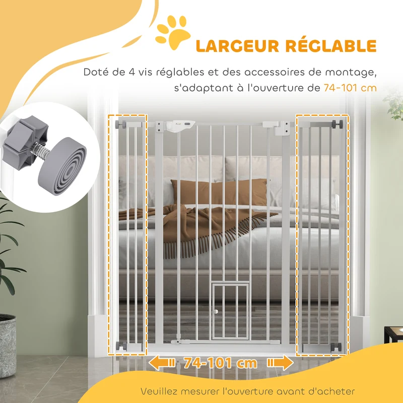 Barrière de sécurité pour animaux 74-101 x 104.1 cm double verrouillage porte automatique haute moderne en acier blanc 21_0007439