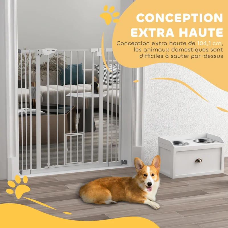 Barrière de sécurité pour animaux 74-101 x 104.1 cm double verrouillage porte automatique haute moderne en acier blanc 21_0007439